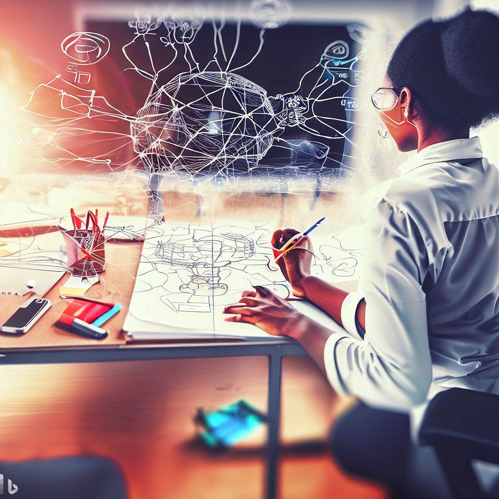 A student is drawing a concept map.