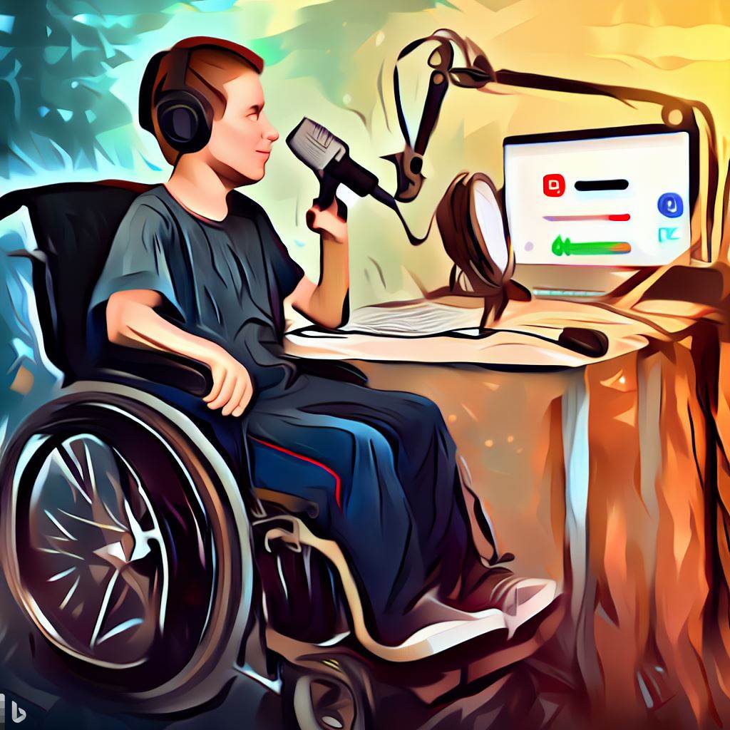 Student is engaged in recording a podcast.